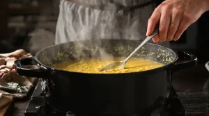 Polenta crémeuse : le geste précis de Denny Imbroisi pour une onctuosité digne d'un grand restaurant