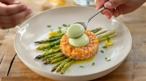 Tartare de saumon et glace aux asperges vertes : la recette fraiche et elegante de saison